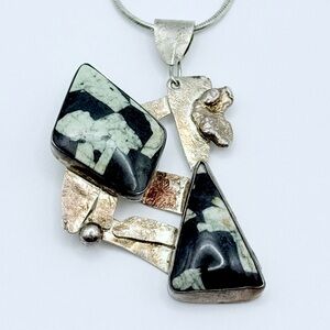 Vintage W.P. Siegler Modernist Sterling Silver Pendant Necklace - Natural Stone